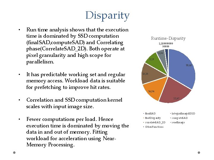Disparity • • Run time analysis shows that the execution time is dominated by
