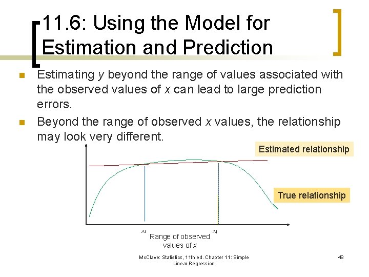 11. 6: Using the Model for Estimation and Prediction n n Estimating y beyond