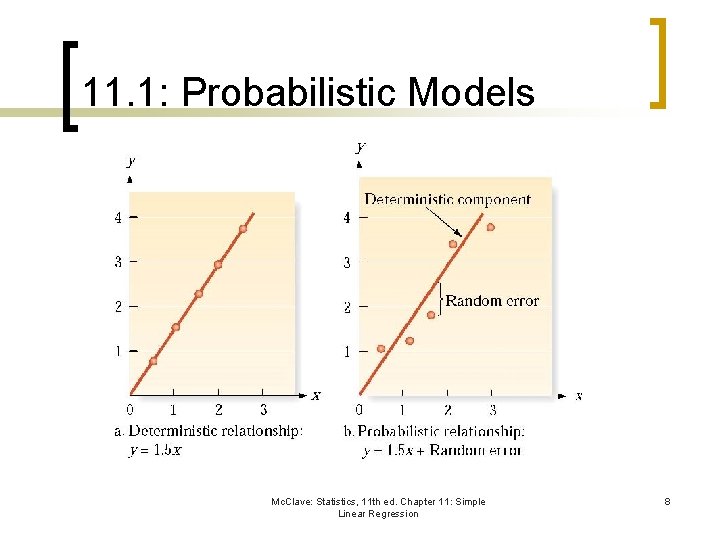 11. 1: Probabilistic Models Mc. Clave: Statistics, 11 th ed. Chapter 11: Simple Linear