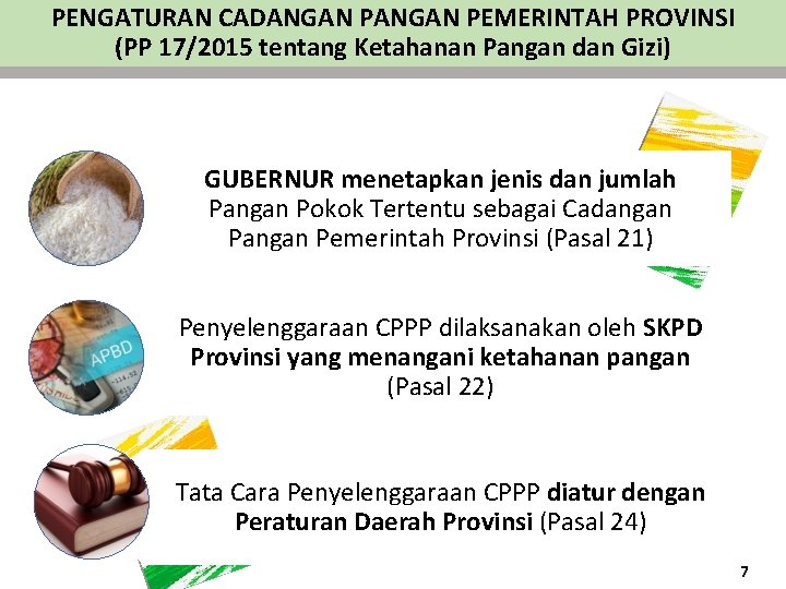 PENGATURAN CADANGAN PEMERINTAH PROVINSI (PP 17/2015 tentang Ketahanan Pangan dan Gizi) GUBERNUR menetapkan jenis