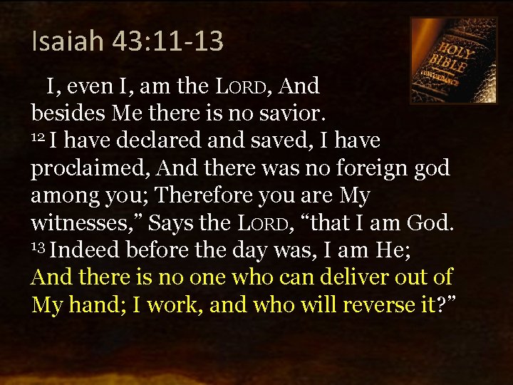 Isaiah 43: 11 -13 I, even I, am the LORD, And besides Me there
