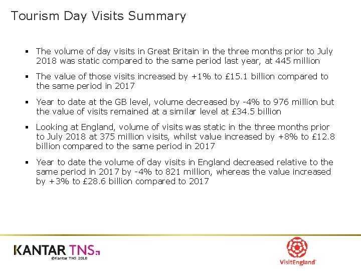 Tourism Day Visits Summary § The volume of day visits in Great Britain in