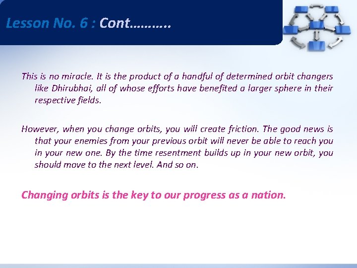 Lesson No. 6 : Cont………. . This is no miracle. It is the product