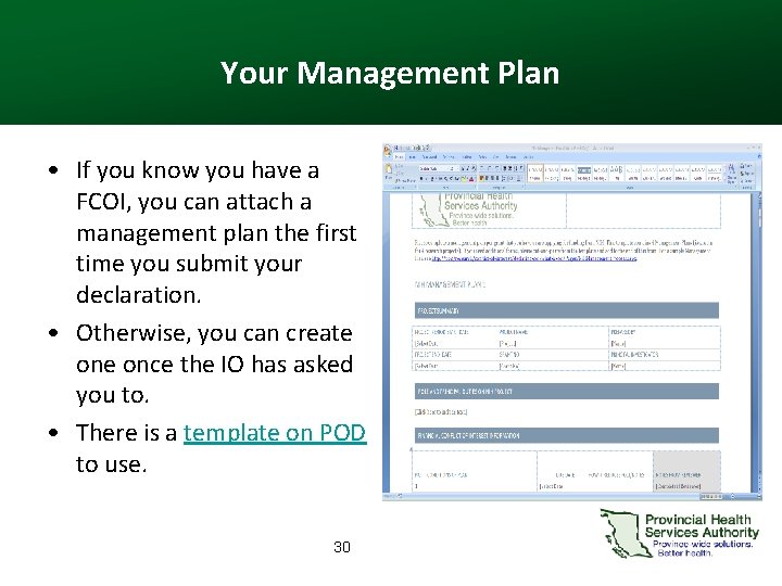 Your Management Plan • If you know you have a FCOI, you can attach
