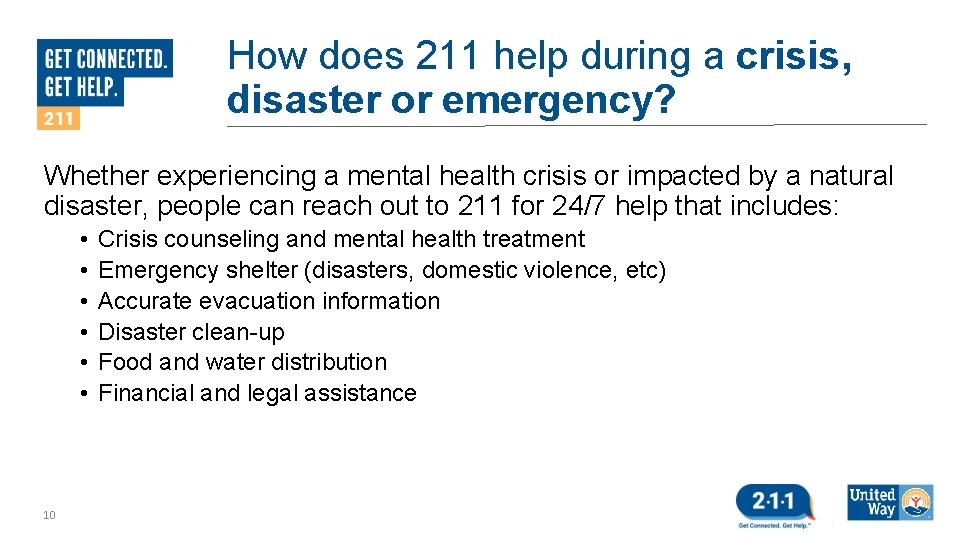 How does 211 help during a crisis, disaster or emergency? Whether experiencing a mental