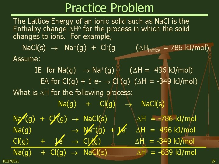 Practice Problem The Lattice Energy of an ionic solid such as Na. Cl is