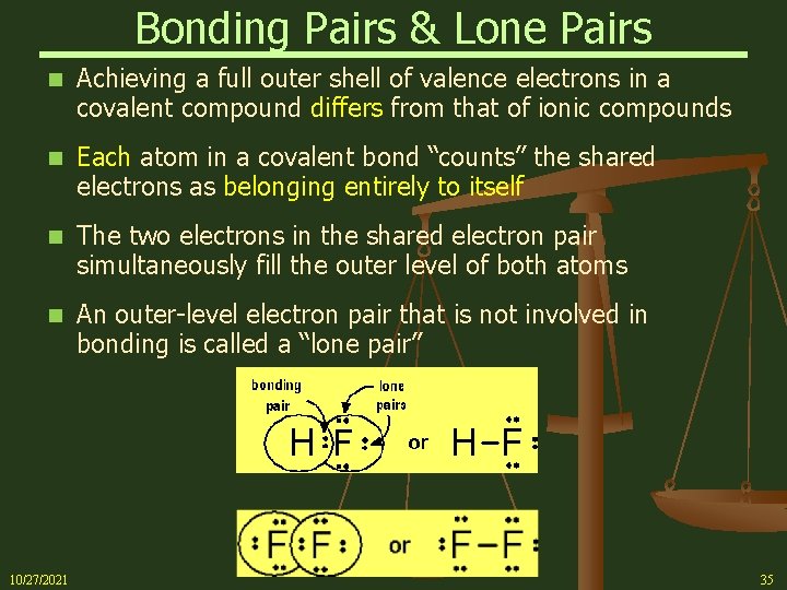 Bonding Pairs & Lone Pairs n Achieving a full outer shell of valence electrons
