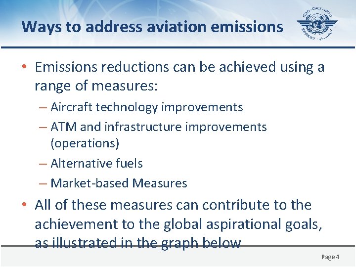 Ways to address aviation emissions • Emissions reductions can be achieved using a range