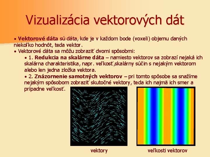 Vizualizácia vektorových dát · Vektorové dáta sú dáta, kde je v každom bode (voxeli)
