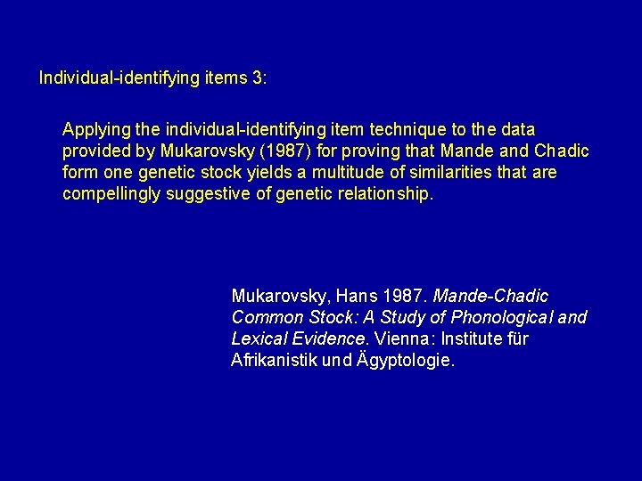 Individual-identifying items 3: Applying the individual-identifying item technique to the data provided by Mukarovsky