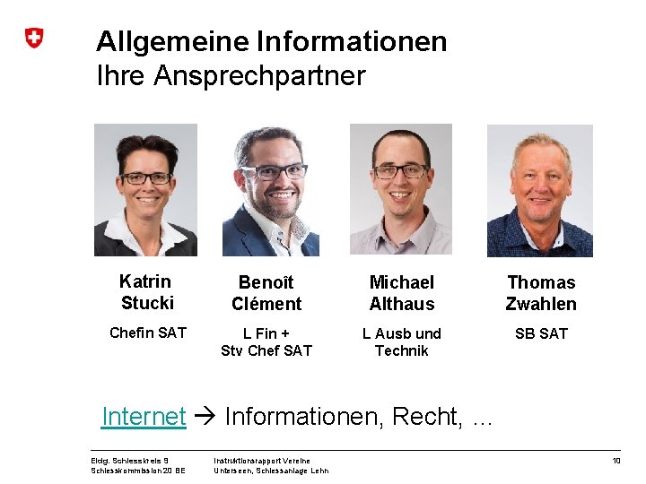 Allgemeine Informationen Ihre Ansprechpartner Katrin Stucki Benoît Clément Michael Althaus Thomas Zwahlen Chefin SAT