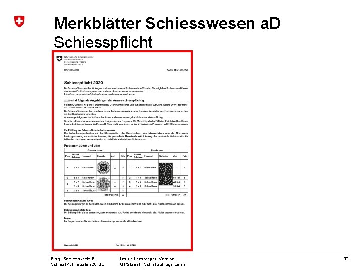 Merkblätter Schiesswesen a. D Schiesspflicht Eidg. Schiesskreis 9 Schiesskommission 20 BE Instruktionsrapport Vereine Unterseen,