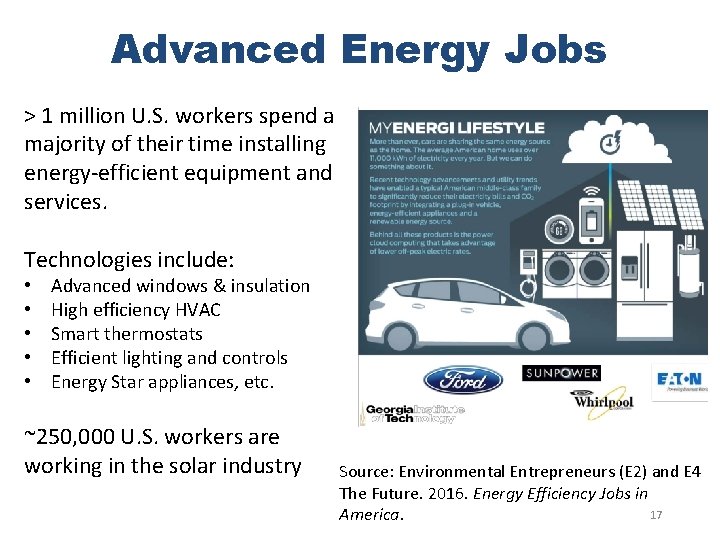 Advanced Energy Jobs > 1 million U. S. workers spend a majority of their