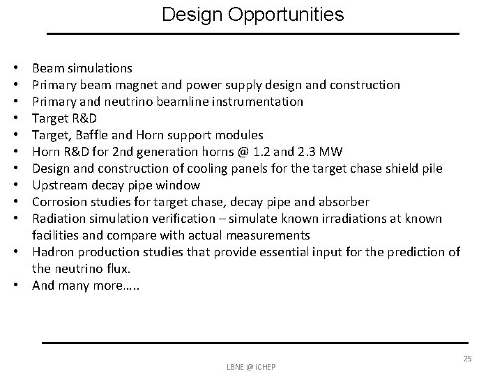 Design Opportunities Beam simulations Primary beam magnet and power supply design and construction Primary