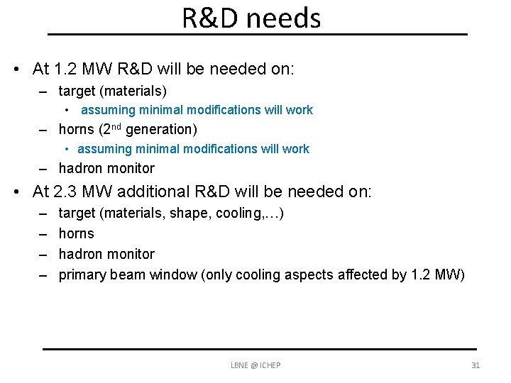 R&D needs • At 1. 2 MW R&D will be needed on: – target