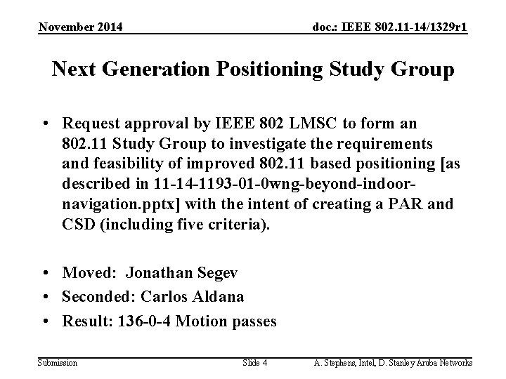 November 2014 doc. : IEEE 802. 11 -14/1329 r 1 Next Generation Positioning Study