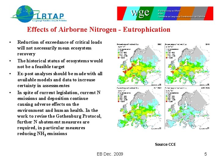 Effects of Airborne Nitrogen - Eutrophication • • Reduction of exceedance of critical loads