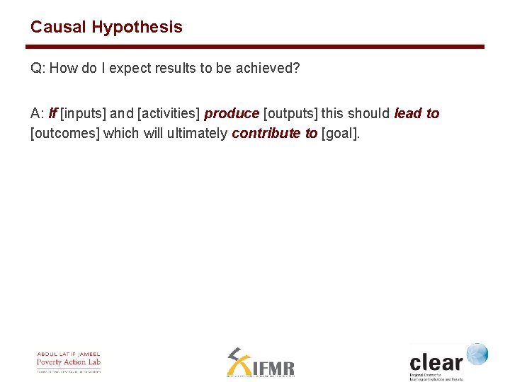 Causal Hypothesis Q: How do I expect results to be achieved? A: If [inputs]