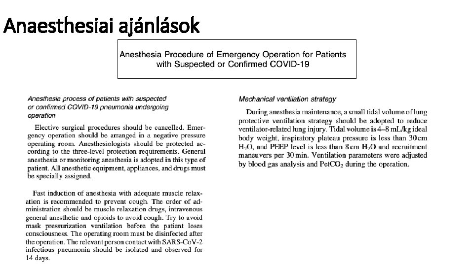 Anaesthesiai ajánlások 