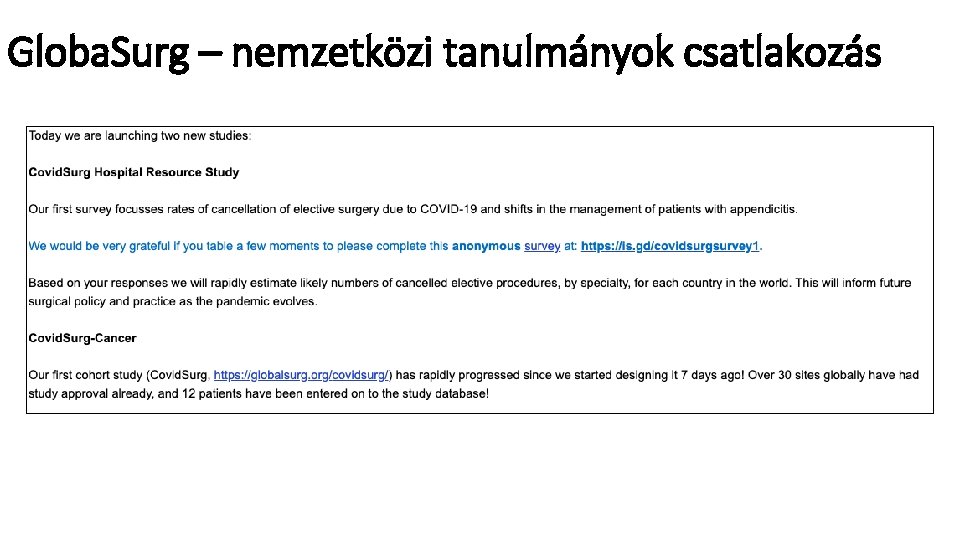 Globa. Surg – nemzetközi tanulmányok csatlakozás 