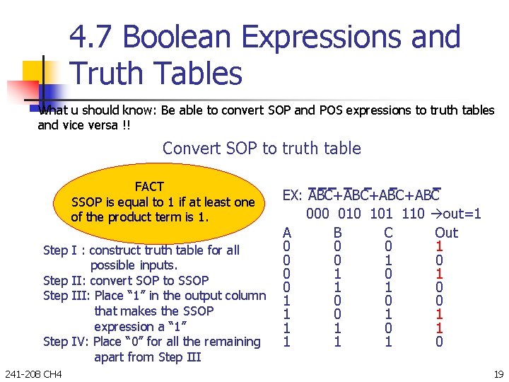 4. 7 Boolean Expressions and Truth Tables What u should know: Be able to