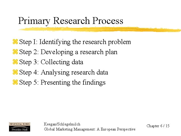 Primary Research Process z Step I: Identifying the research problem z Step 2: Developing