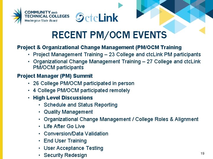 RECENT PM/OCM EVENTS Project & Organizational Change Management (PM/OCM Training • Project Management Training