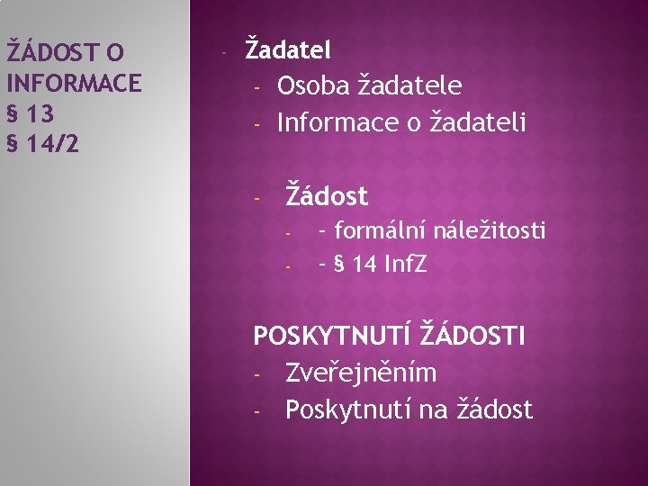 ŽÁDOST O INFORMACE § 13 § 14/2 - Žadatel Osoba žadatele - Informace o