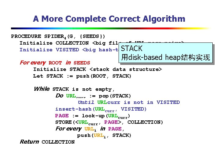 A More Complete Correct Algorithm PROCEDURE SPIDER 4(G, {SEEDS}) Initialize COLLECTION <big file of