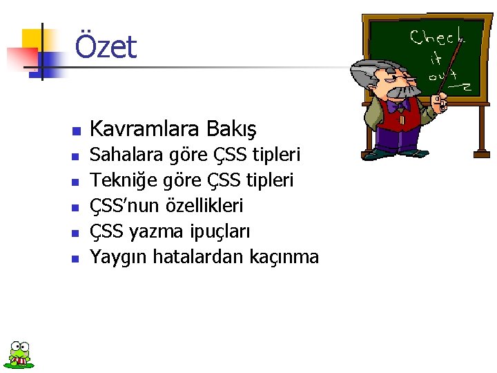 Özet n n n Kavramlara Bakış Sahalara göre ÇSS tipleri Tekniğe göre ÇSS tipleri