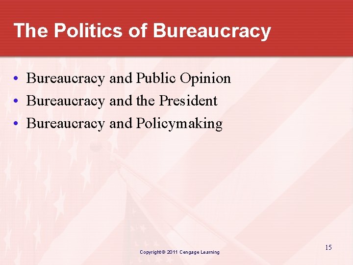 The Politics of Bureaucracy • Bureaucracy and Public Opinion • Bureaucracy and the President