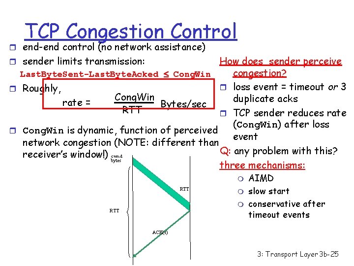 TCP Congestion Control r end-end control (no network assistance) How does sender perceive congestion?