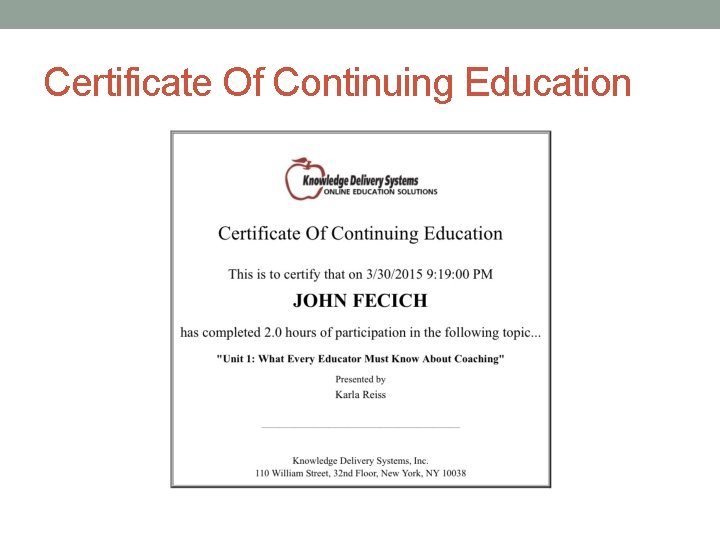 Certificate Of Continuing Education 