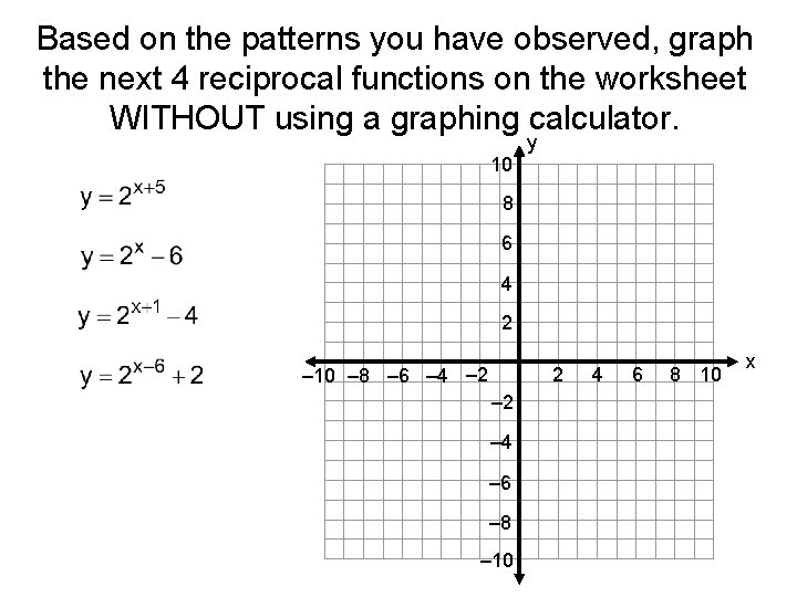 Based on the patterns you have observed, graph the next 4 reciprocal functions on