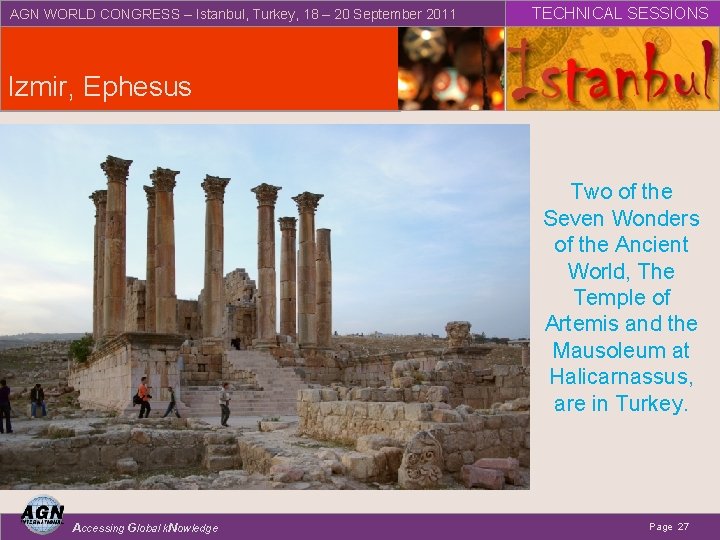 AGN WORLD CONGRESS – Istanbul, Turkey, 18 – 20 September 2011 TECHNICAL SESSIONS Izmir,