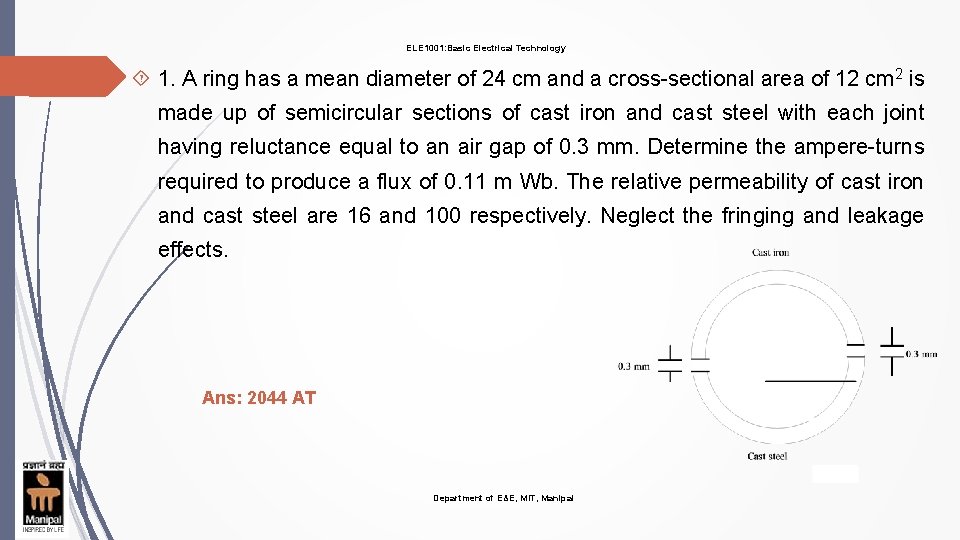 ELE 1001: Basic Electrical Technology 1. A ring has a mean diameter of 24