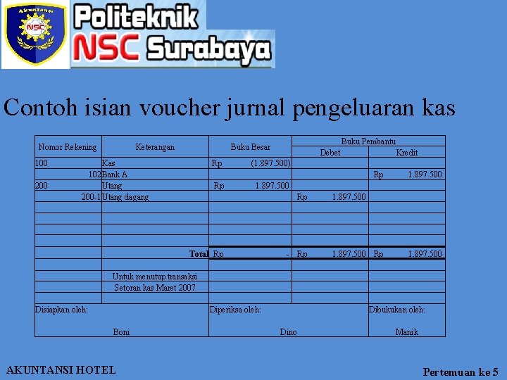 Contoh isian voucher jurnal pengeluaran kas Nomor Rekening 100 200 Keterangan Buku Pembantu Buku