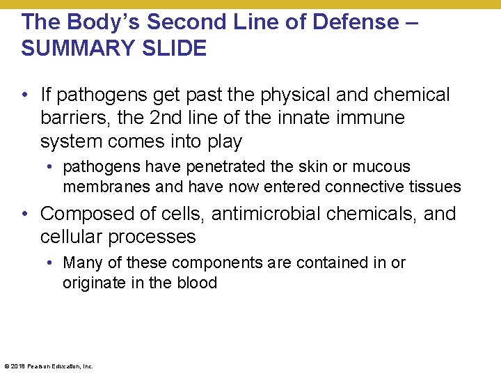 The Body’s Second Line of Defense – SUMMARY SLIDE • If pathogens get past