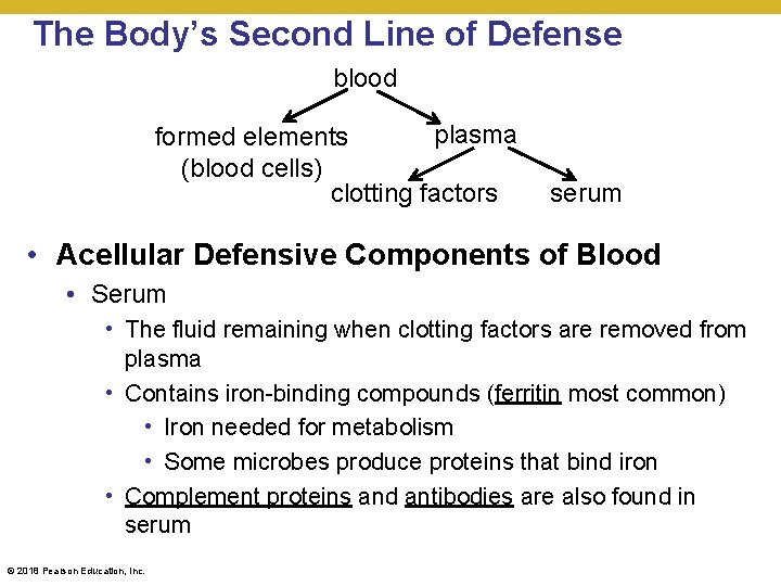 The Body’s Second Line of Defense blood plasma formed elements (blood cells) clotting factors