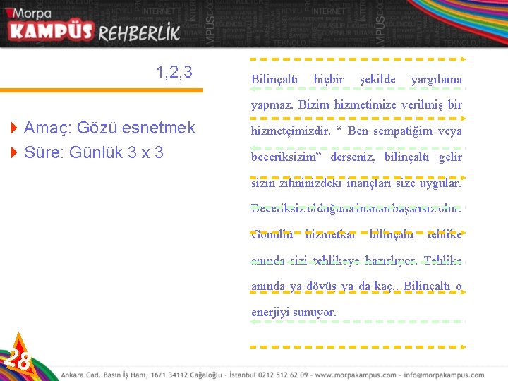 1, 2, 3 Bilinçaltı hiçbir şekilde yargılama yapmaz. Bizim hizmetimize verilmiş bir 4 Amaç: