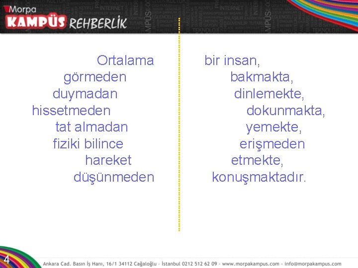 Ortalama görmeden duymadan hissetmeden tat almadan fiziki bilince hareket düşünmeden 4 bir insan, bakmakta,