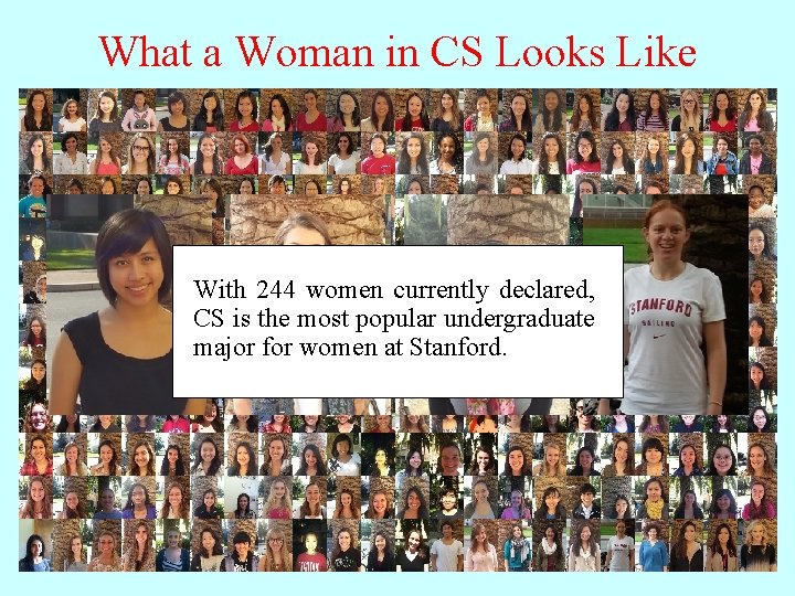 What a Woman in CS Looks Like With 244 women currently declared, CS is