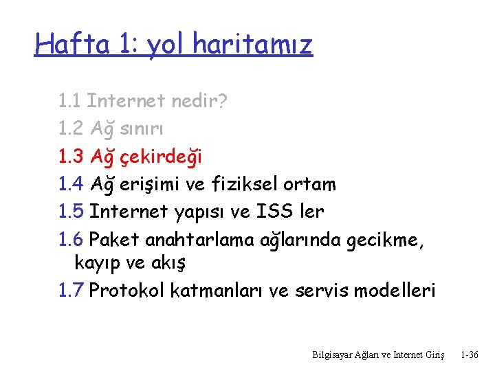 Hafta 1: yol haritamız 1. 1 Internet nedir? 1. 2 Ağ sınırı 1. 3