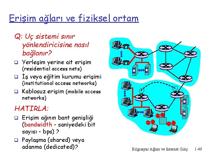 Erişim ağları ve fiziksel ortam Q: Uç sistemi sınır yönlendiricisine nasıl bağlanır? q Yerleşim