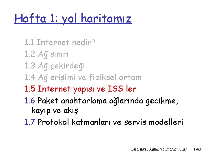 Hafta 1: yol haritamız 1. 1 Internet nedir? 1. 2 Ağ sınırı 1. 3