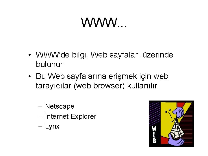 WWW. . . • WWW’de bilgi, Web sayfaları üzerinde bulunur • Bu Web sayfalarına