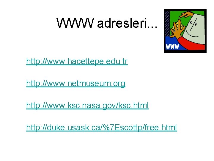 WWW adresleri. . . http: //www. hacettepe. edu. tr http: //www. netmuseum. org http: