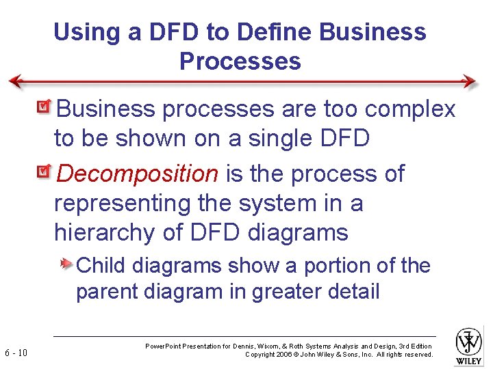 Using a DFD to Define Business Processes Business processes are too complex to be