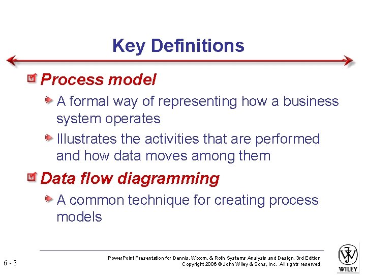 Key Definitions Process model A formal way of representing how a business system operates
