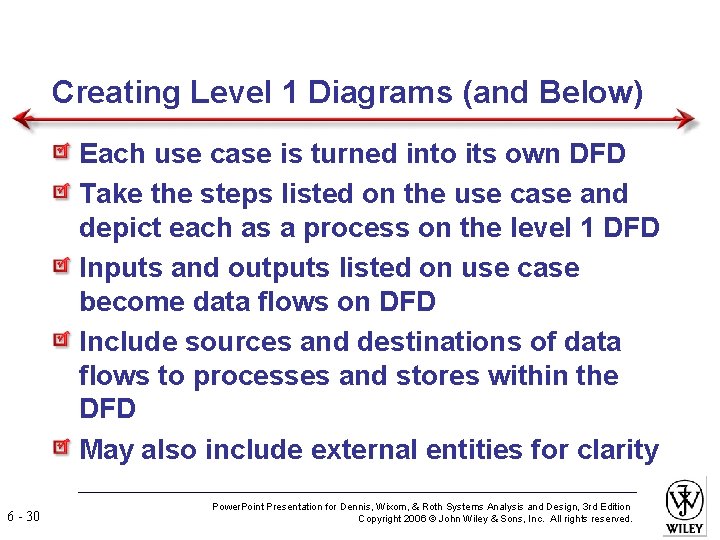 Creating Level 1 Diagrams (and Below) Each use case is turned into its own